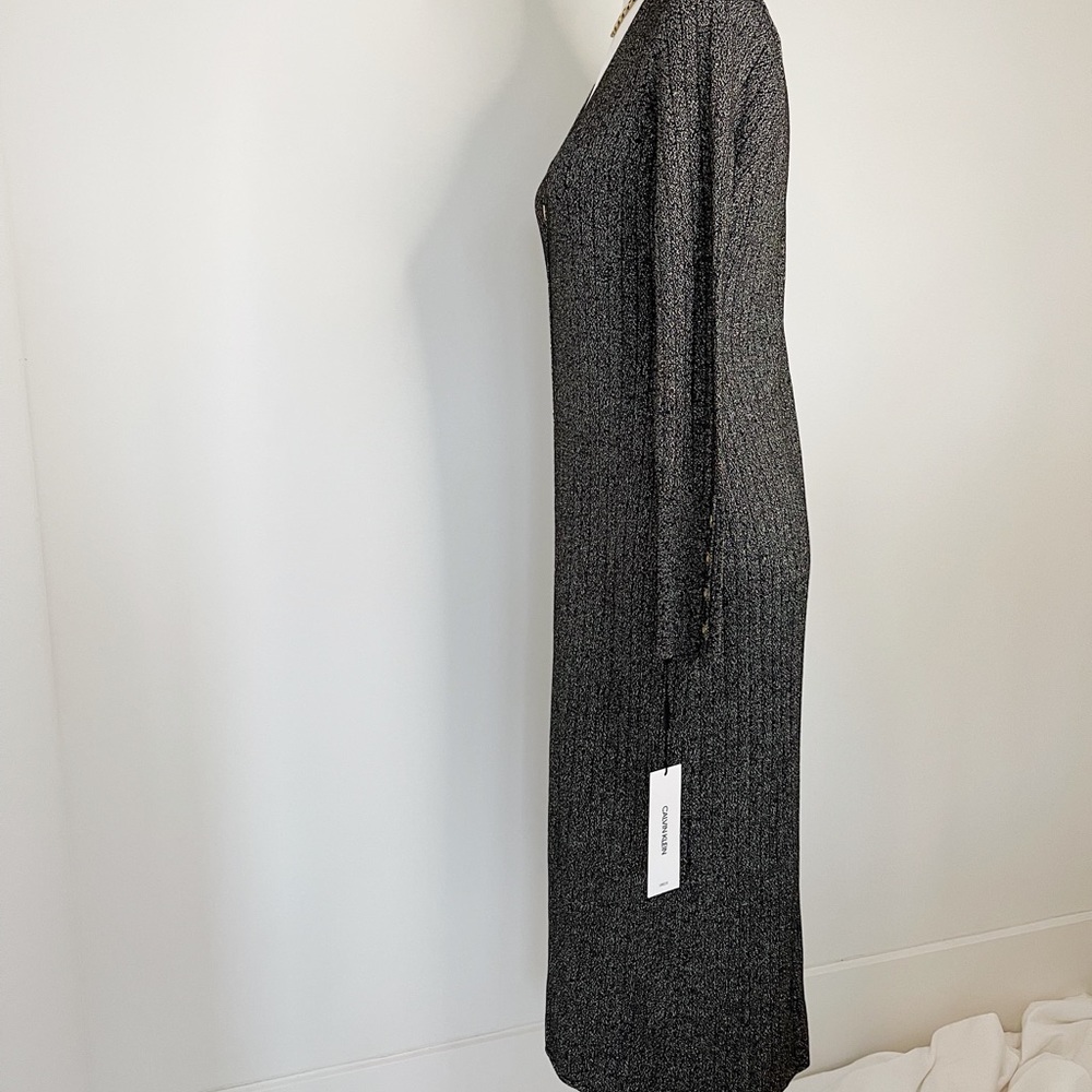 NWT Calvin Klein Black/Metallic Gold Knit Dress - Picture 5 of 10